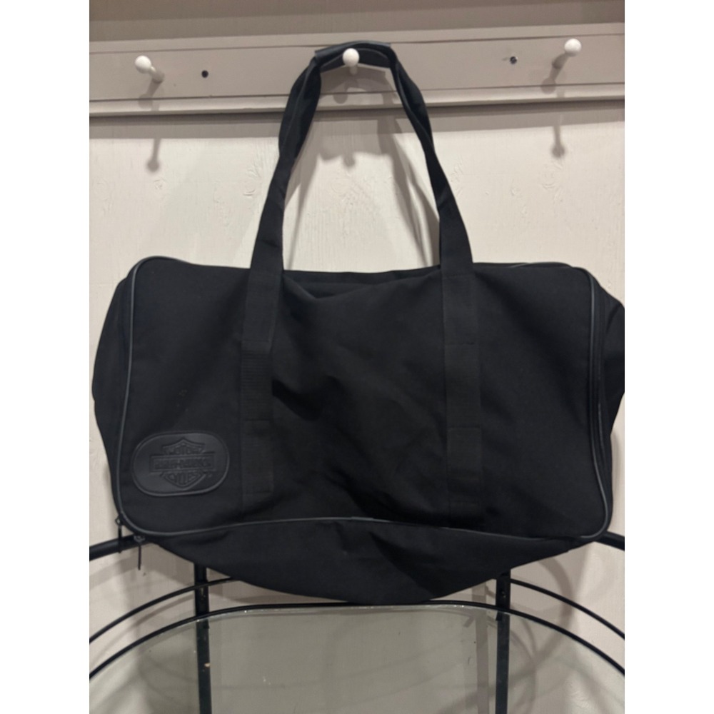 Harley Davidson Black Canvas Duffel Bag Travel Gym Weekend Bag Bar & Shield Logo